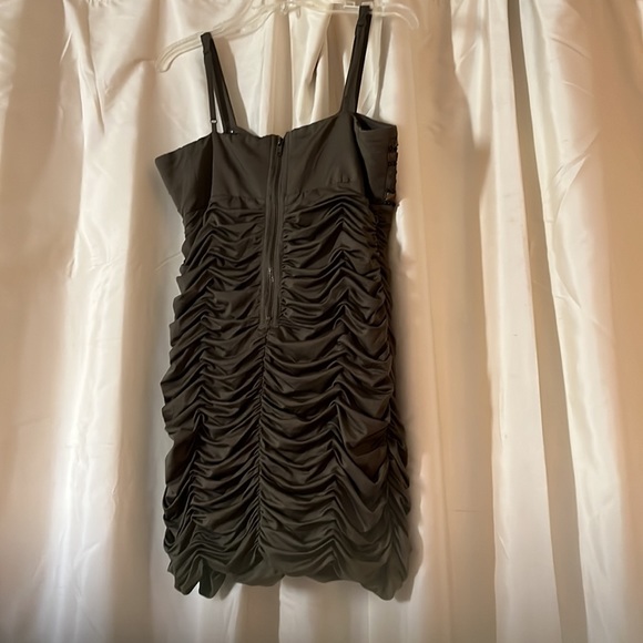 ARDEN B SizeMedium Army Green Ruched Spaghetti Strap Dress w/ heavily beaded top - Picture 4 of 5